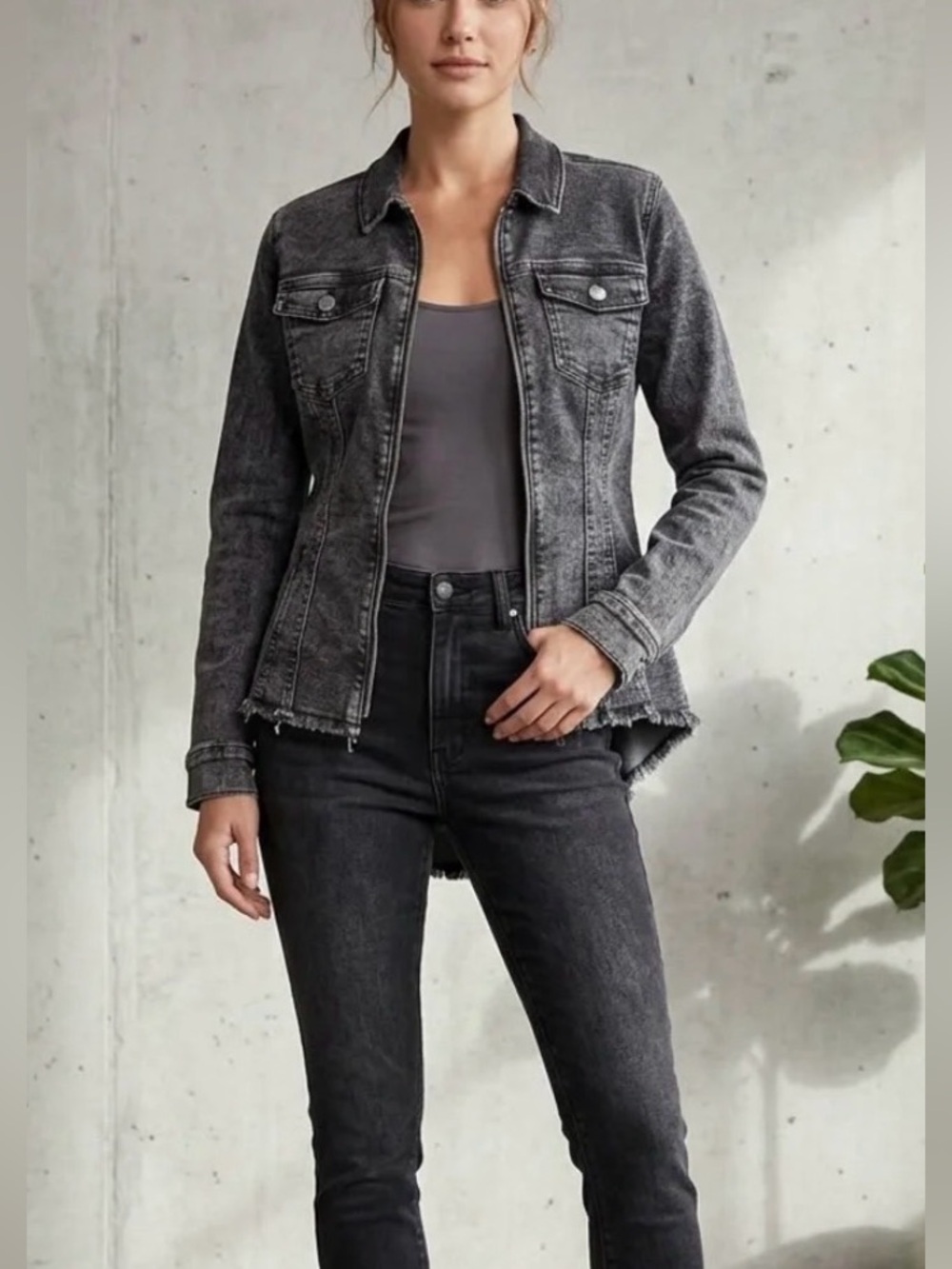 VENUS Washed Black Denim Jean Jacket with Front Zipper NWOT!